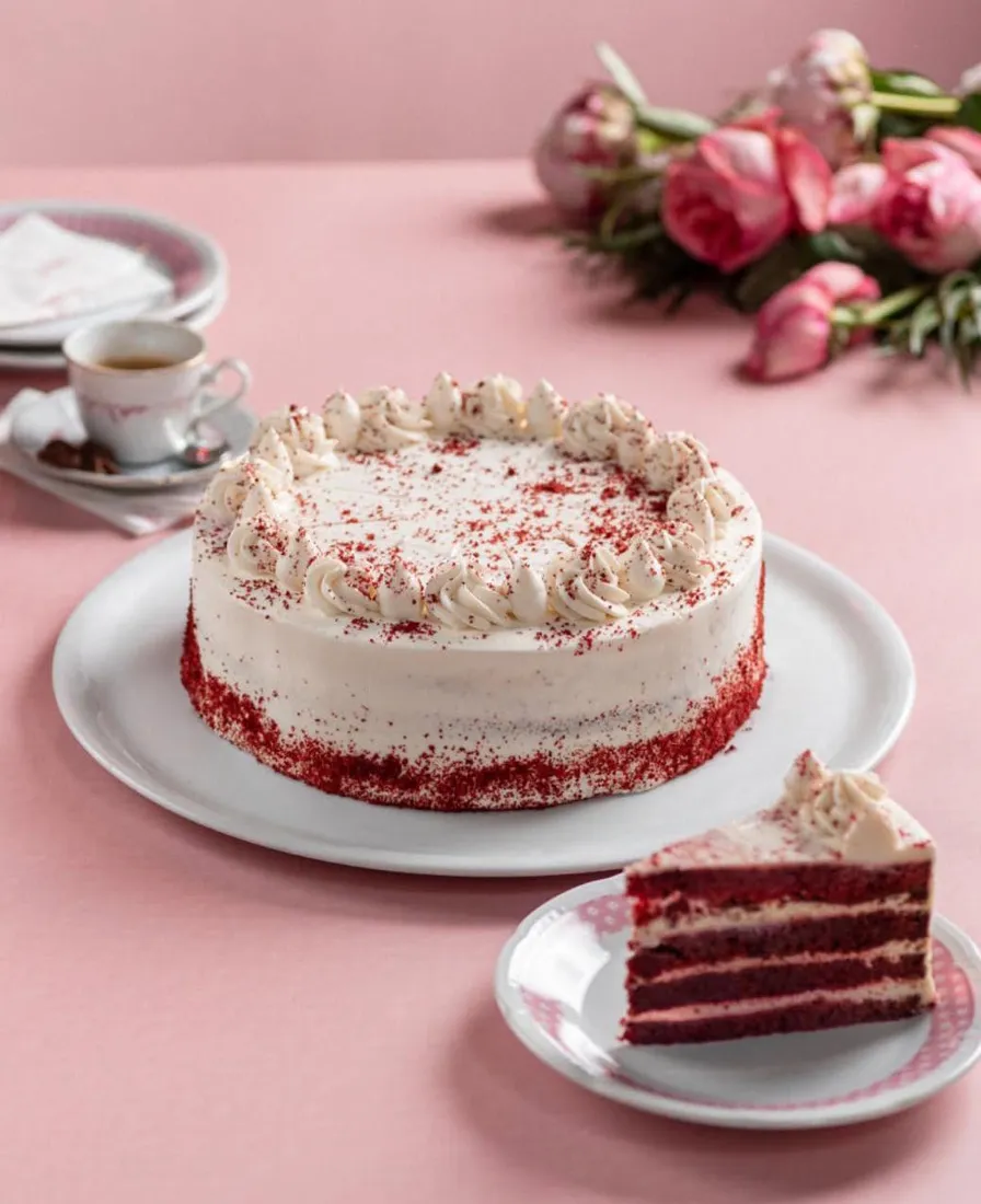 Torta red velvet entera y una porción